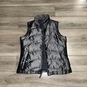 Lands End Women’s Shiny Grey Zip Up Puffer Vest Size Small EUC